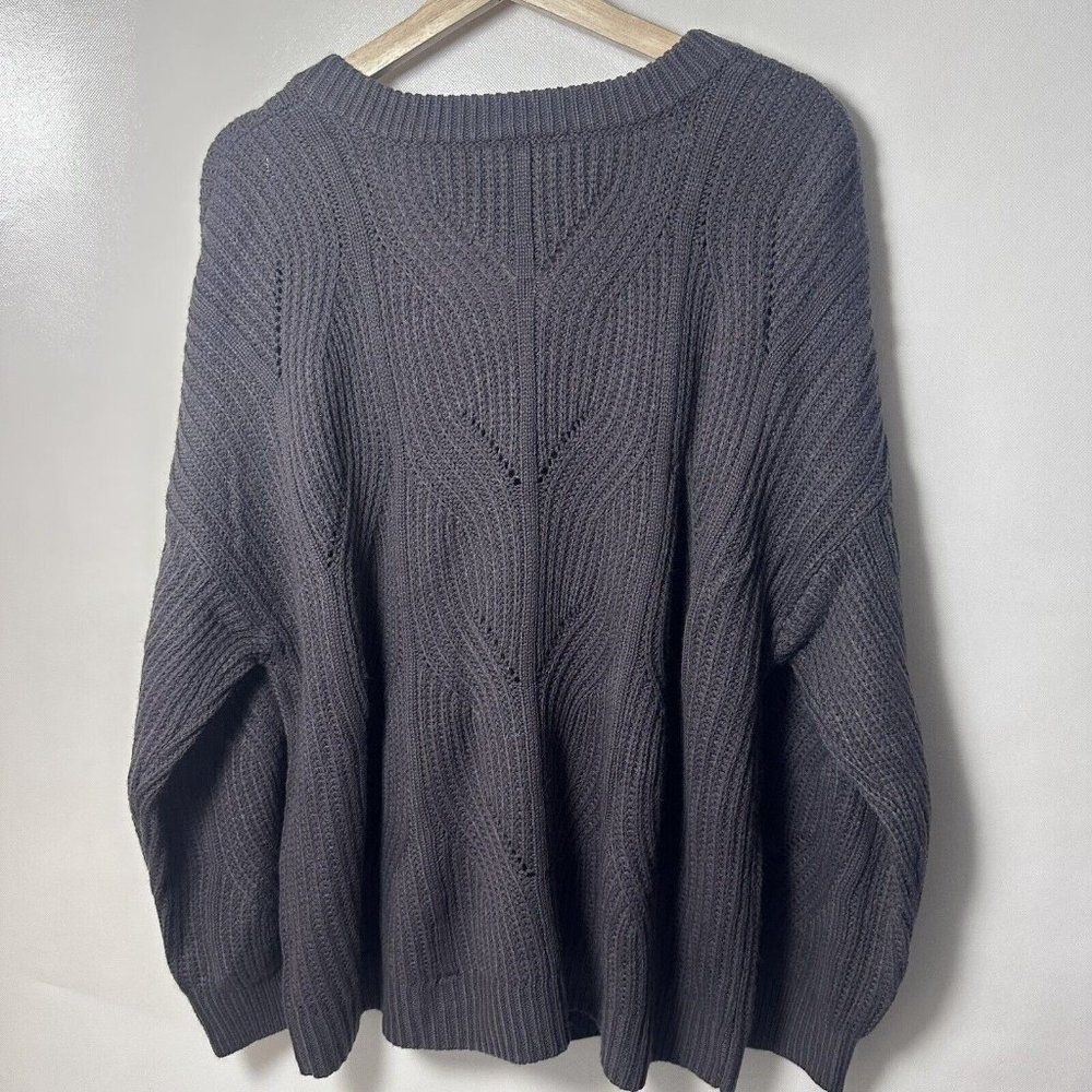 Terra & Sky Womens Sweater Purple Gray V Neck Swirl Knit Classy Fall Color 2X - Picture 2 of 7